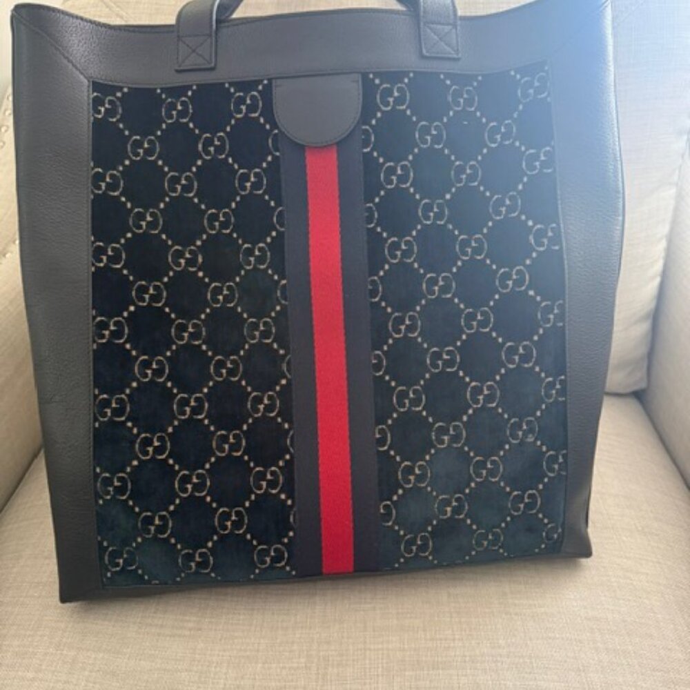 Gucci Ophidia Navy Blue Velour Tote - Picture 2 of 13